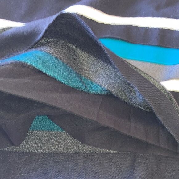 White House Black Market Striped A-Line Skirt Black Teal Gray Lined Size 0‎ - Picture 4 of 5